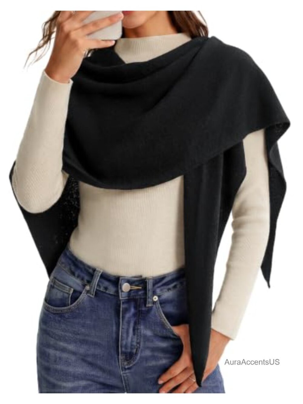 Women's Wool Blend Pashmina Shawl Wrap Triangle Scarf Lightweight